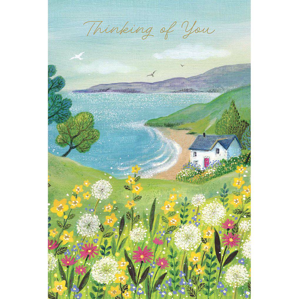 Pictura Coastal View Thinking Of You Card featuring a serene seaside scene, perfect for everyday greeting and heartfelt messages.